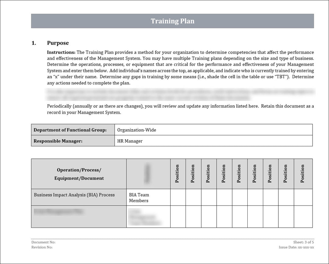 Training Plan ISO 22301