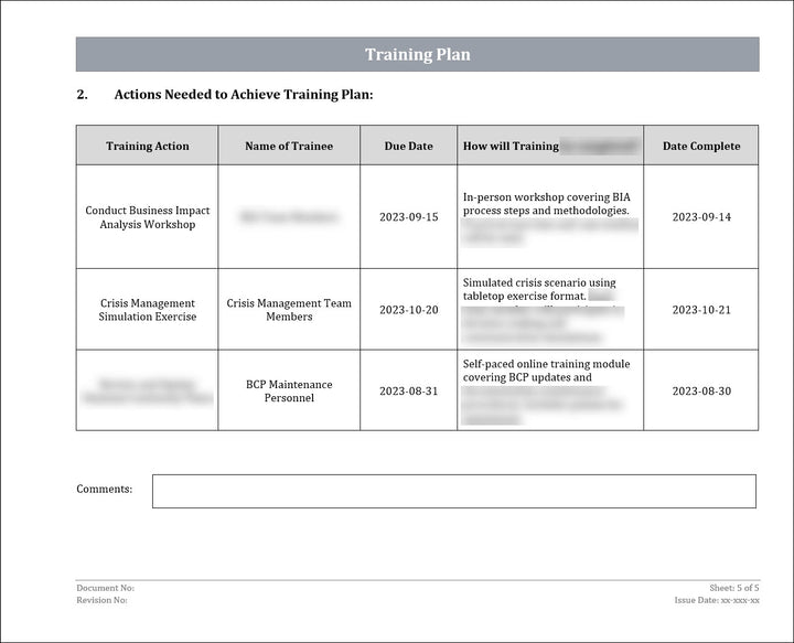 Training Plan ISO 22301