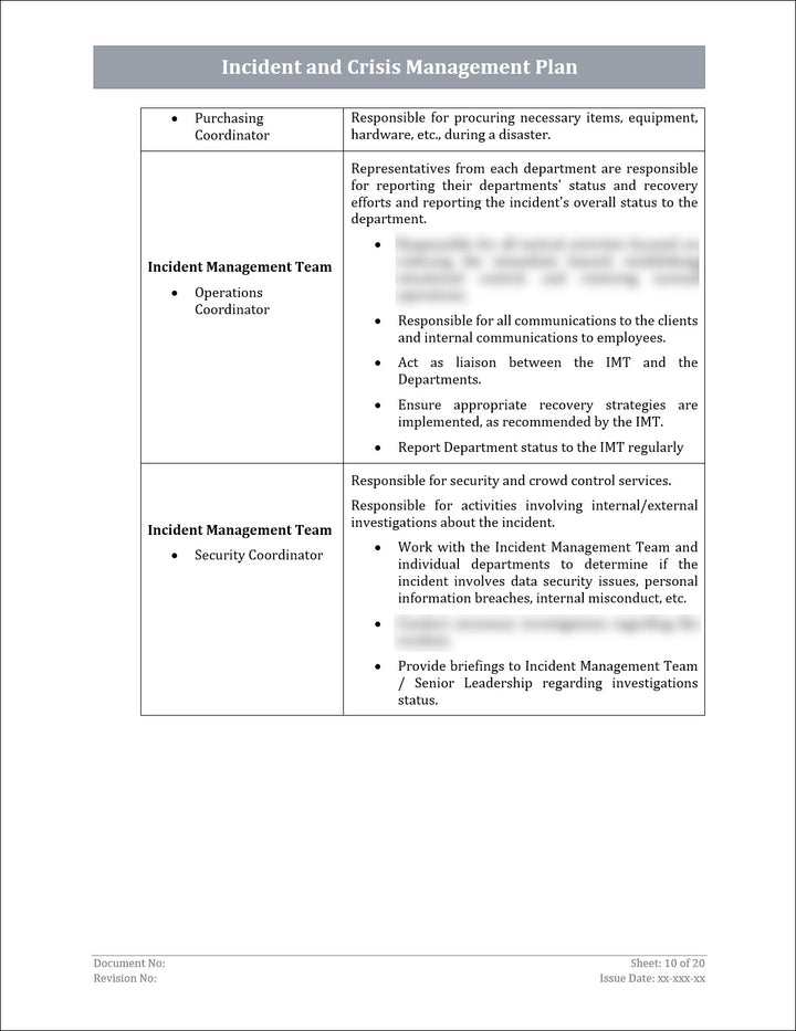 ISO 22301 Incident Management Plan