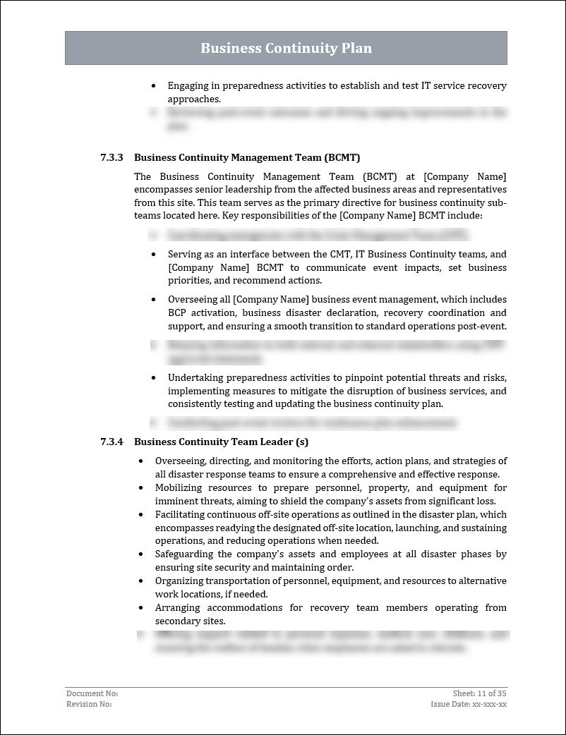 ISO 22301 Business Continuity Plan and Procedure Template