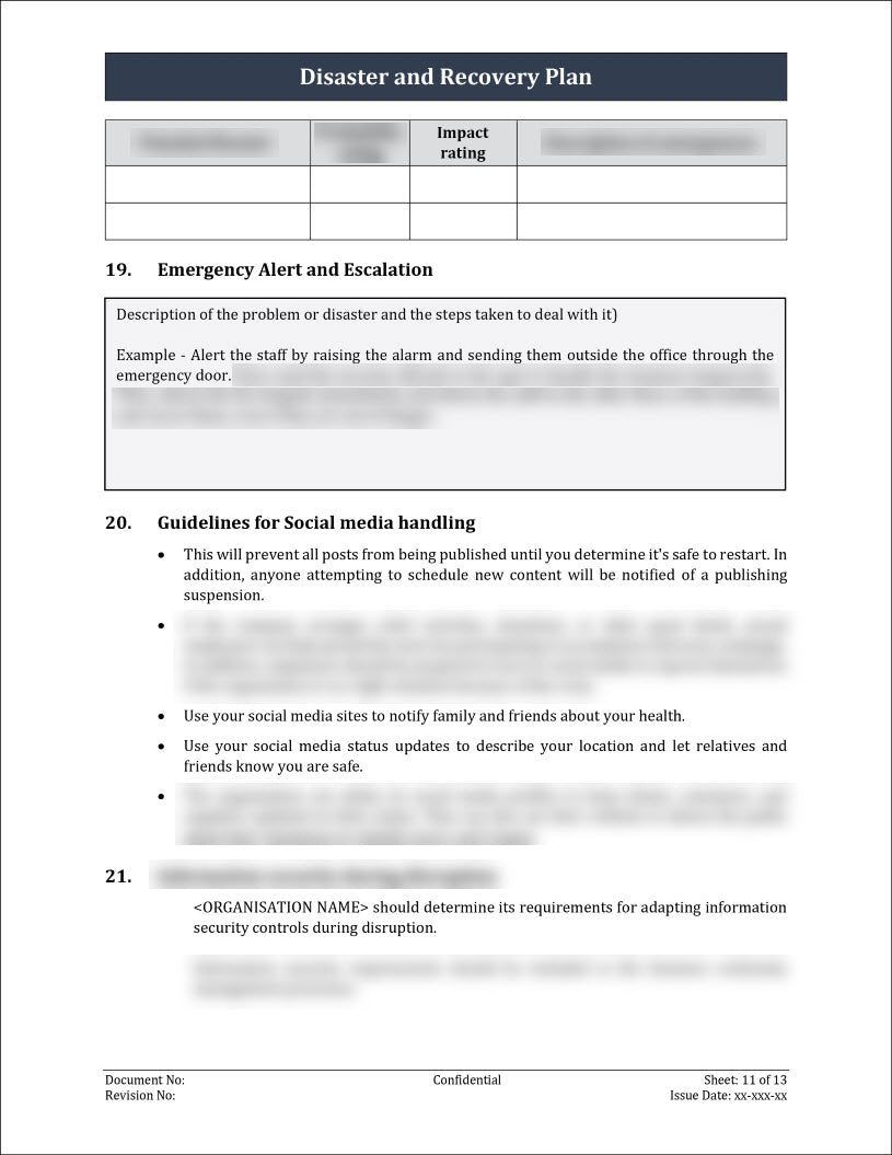 ISO 27001:2022 - Disaster And Recovery Plan Template