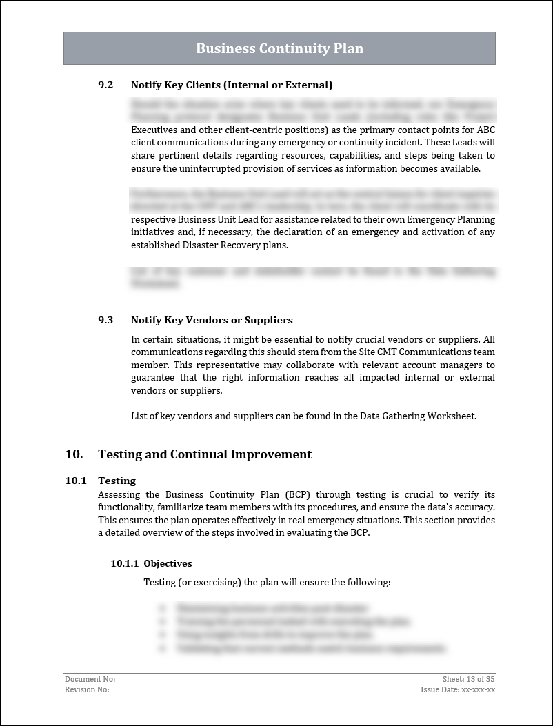 ISO 22301 Business Continuity Plan and Procedure Template