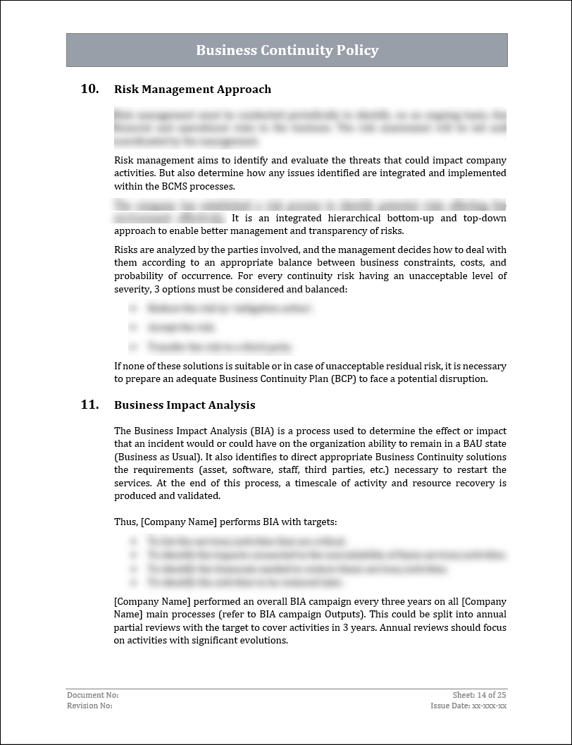 ISO 22301 BCMS Policy