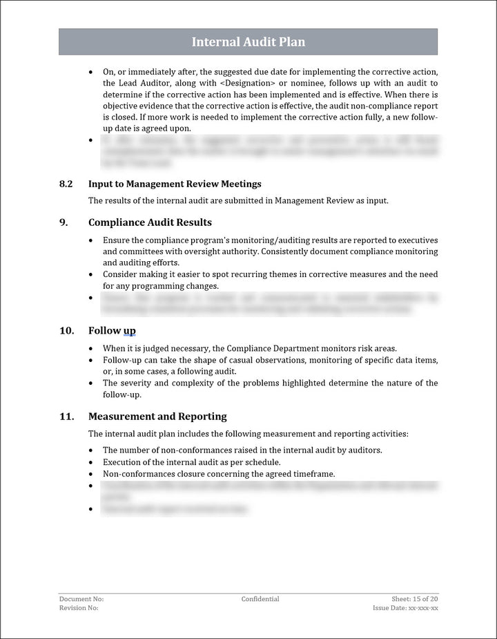 ISO 22301 Internal Audit Plan