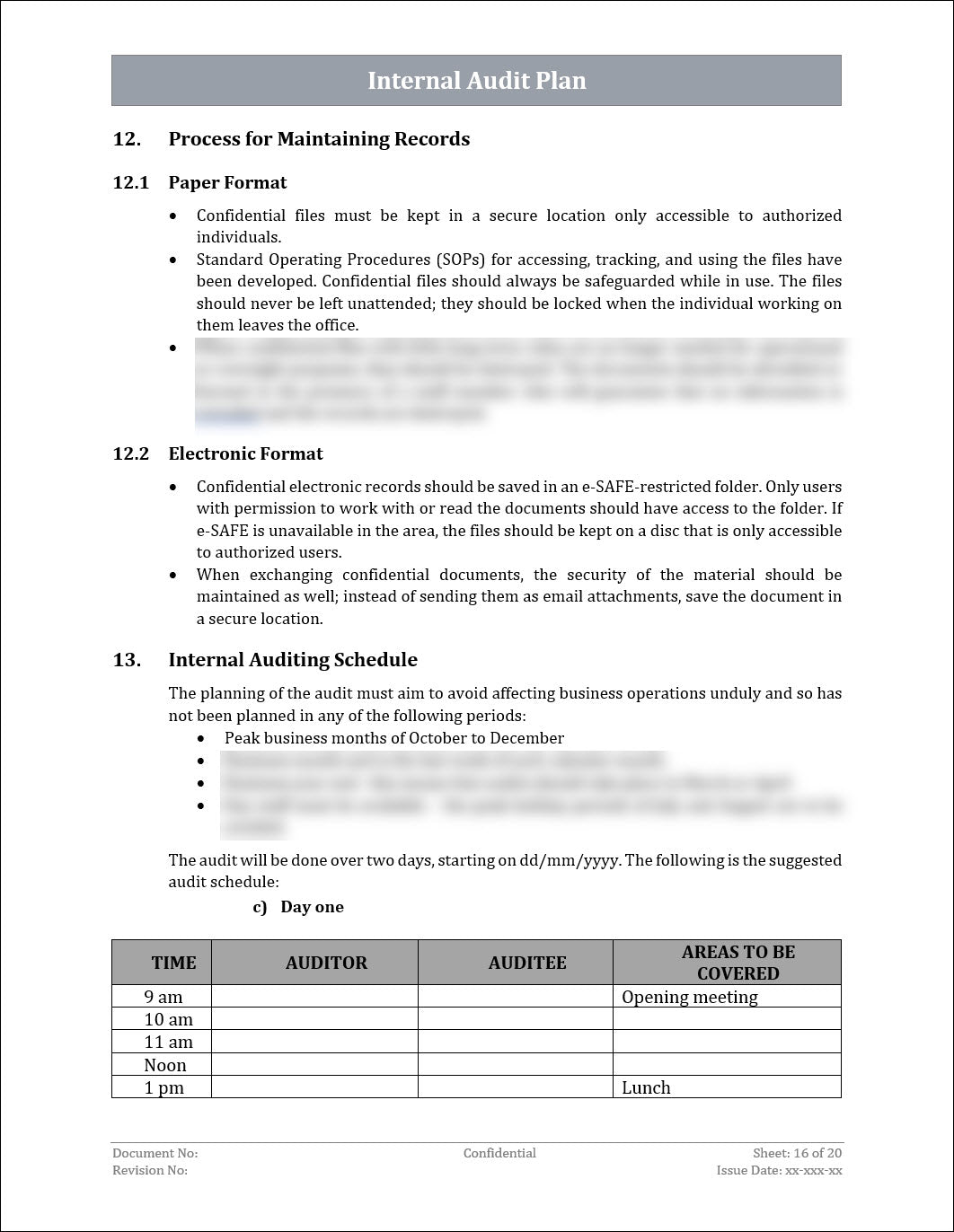 ISO 22301 Internal Audit Plan