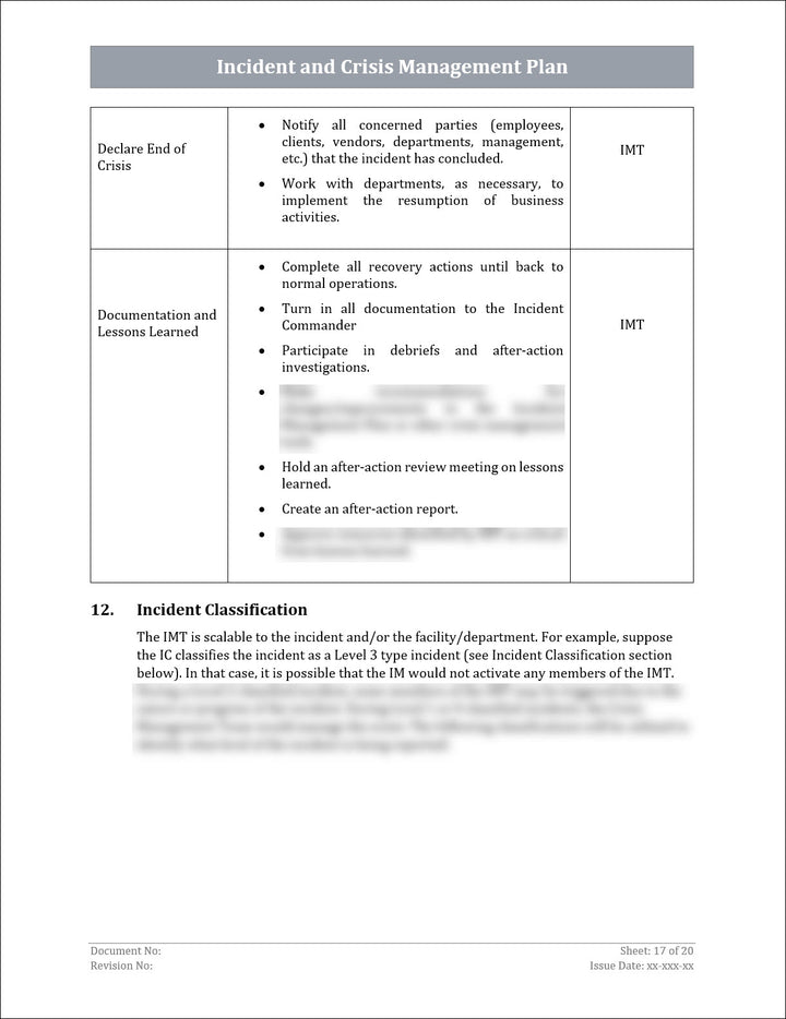 ISO 22301 Incident Management Plan