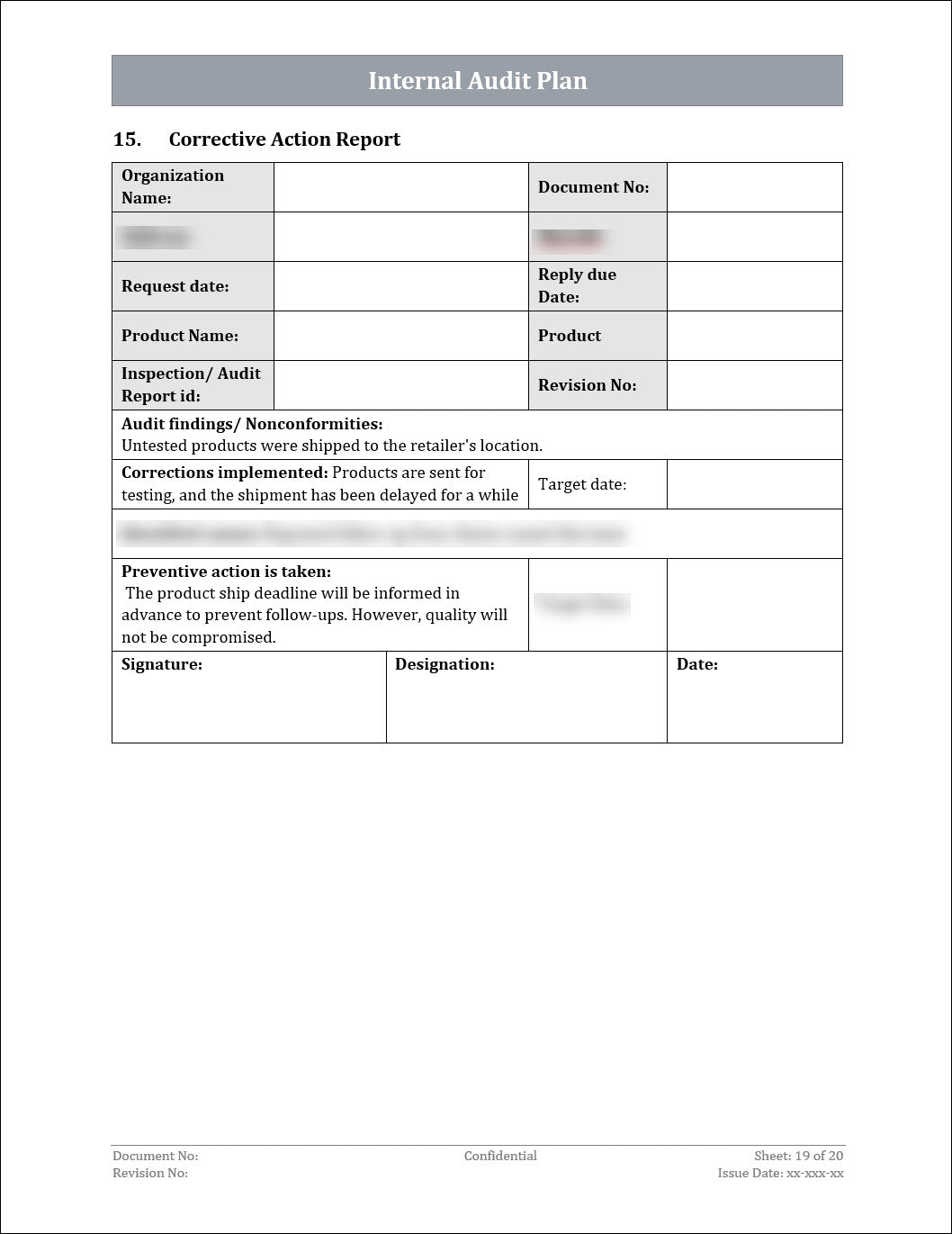 ISO 22301 Internal Audit Plan