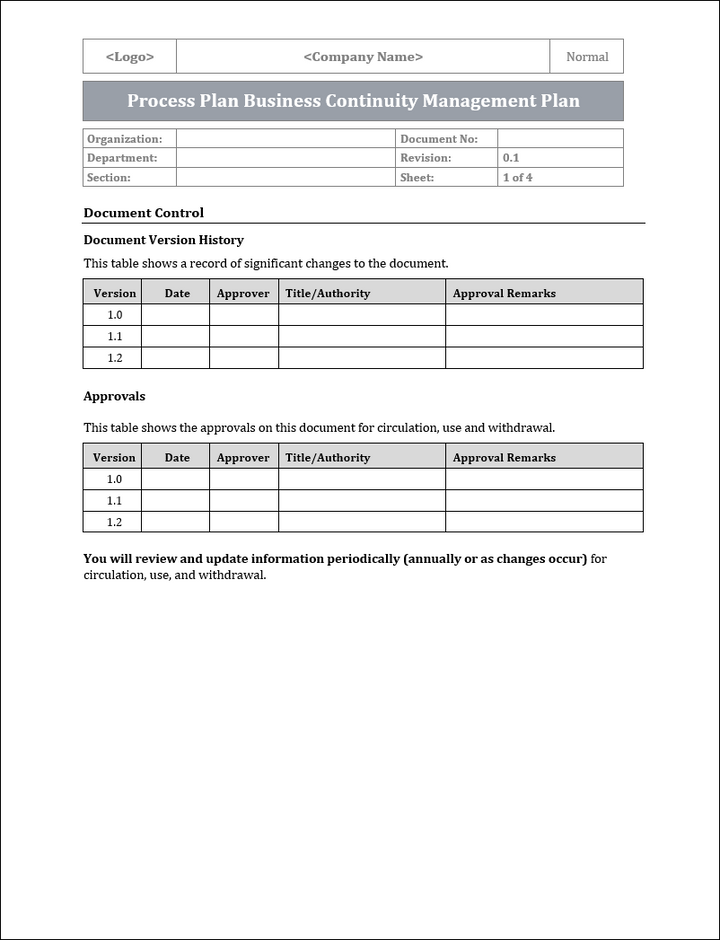 ISO 22301 Process Plan Business Continuity Management Template