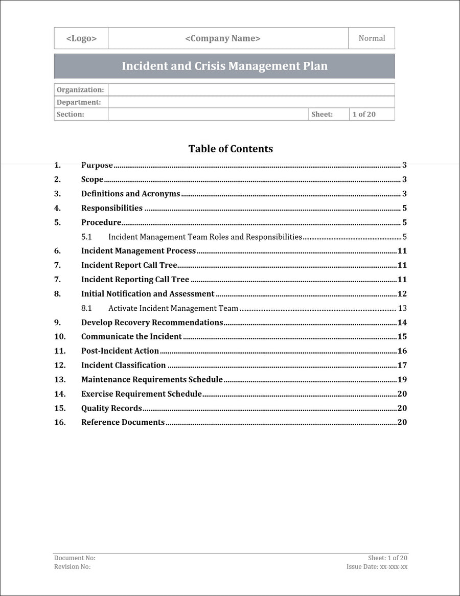 ISO 22301 Incident and Crisis Management Plan