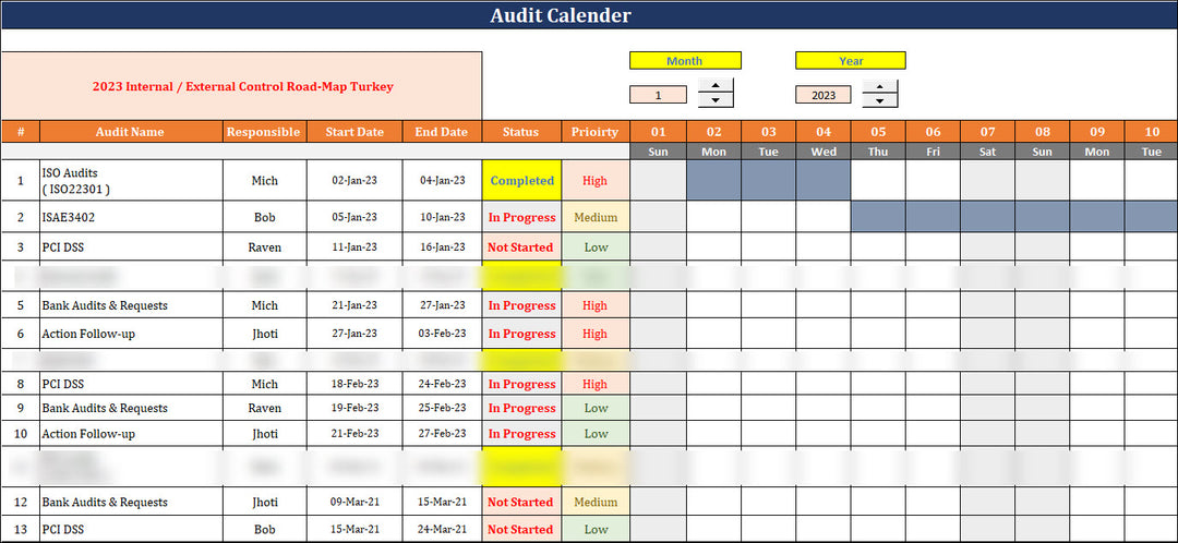 ISO 22301 Audit Calendar 