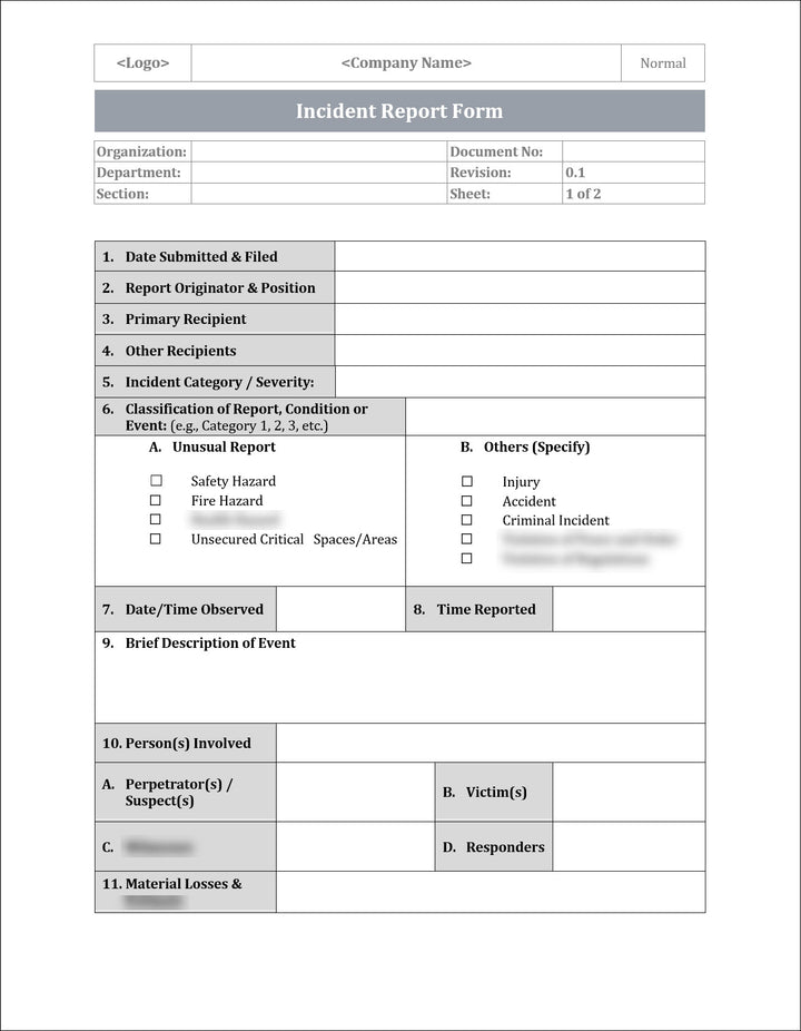 ISO 22301 Incident Report Form 