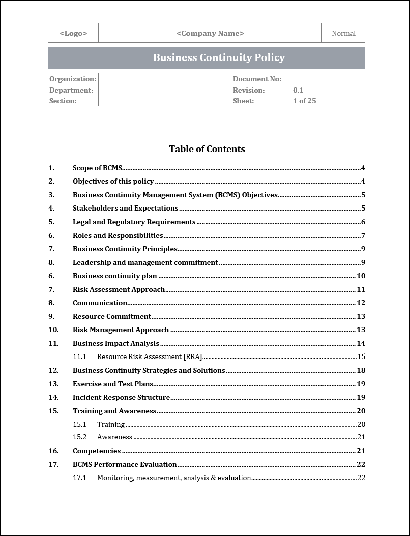 ISO 22301 BCMS Policy