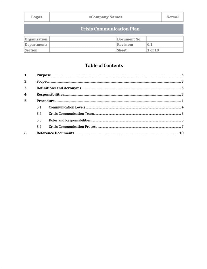 ISO 22301 Crisis Communication Plan Template