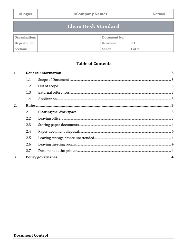 ISO 27001:2022-Clean Desk Standard Policy