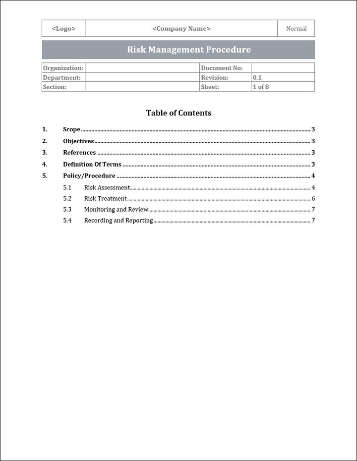 ISO 22301 Risk Management Procedure 