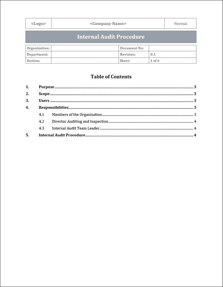 ISO 22301 Internal Audit Procedure Template