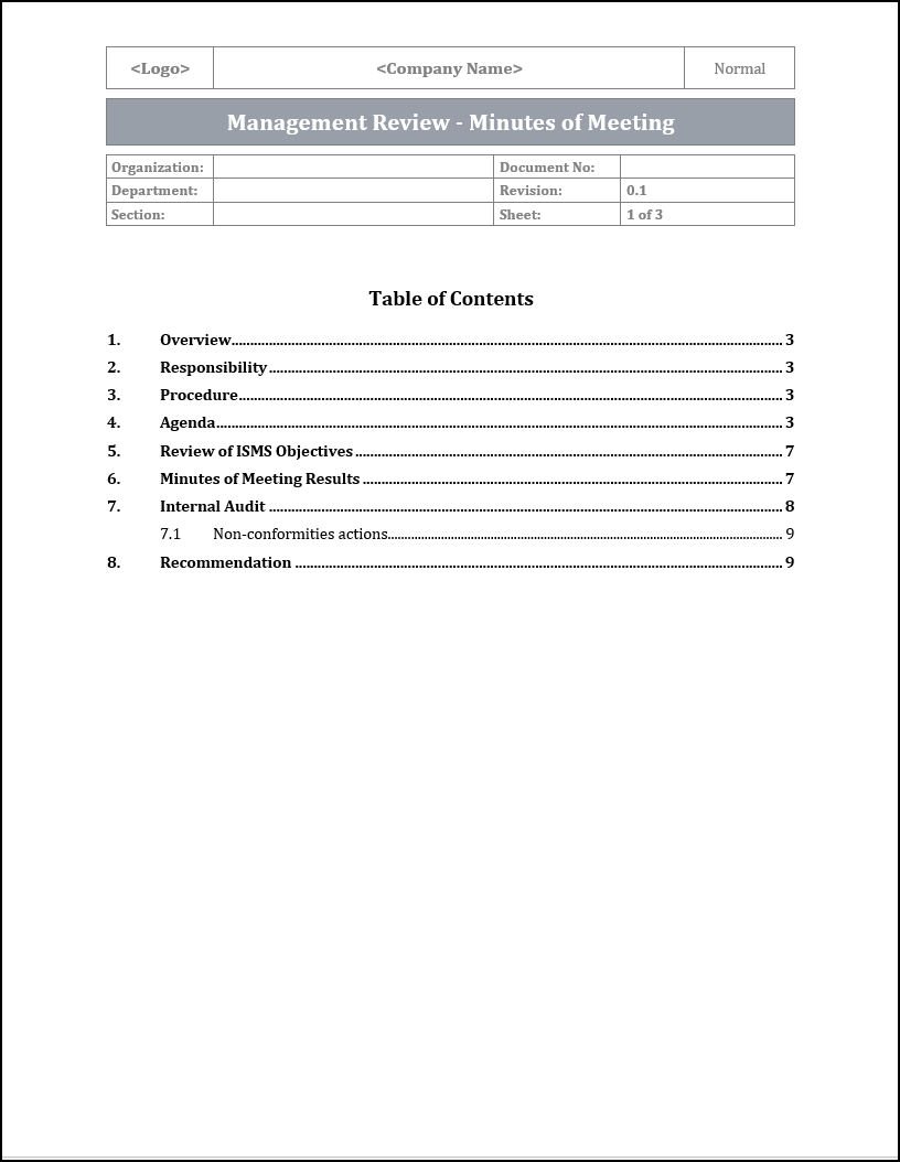 ISO 27001:2022-Management Review Minutes of Meeting Template