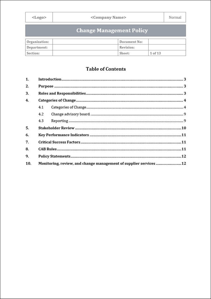 ISO 27001:2022-Change Management Policy Template