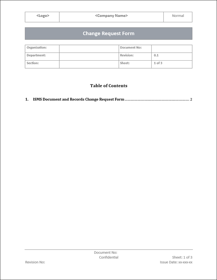 ISO 27001:2022 - Change Request Form Template