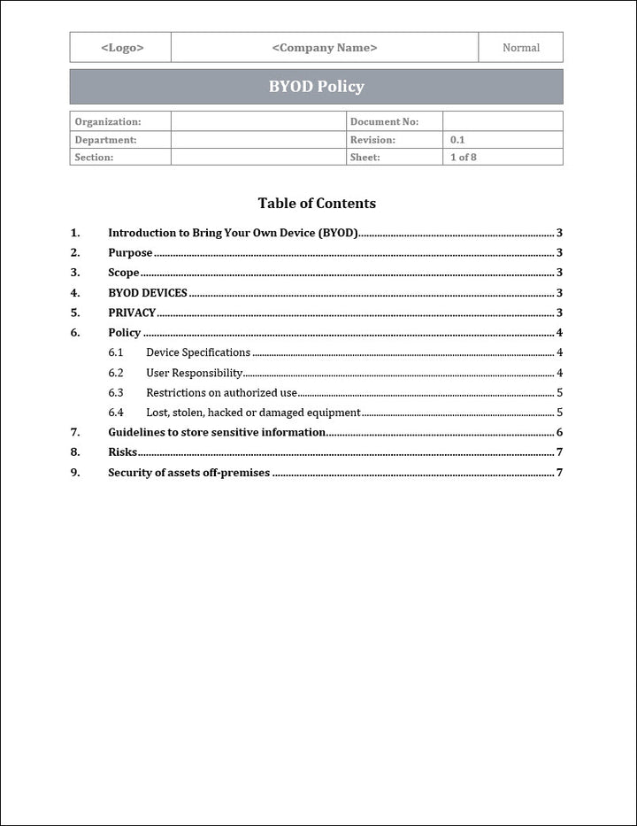 ISO 27001:2022 - BYOD Policy Template