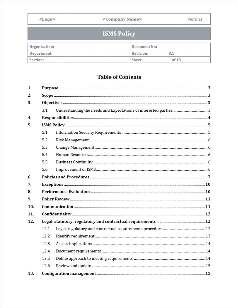 ISO 27001:2022 - ISMS Policy Template