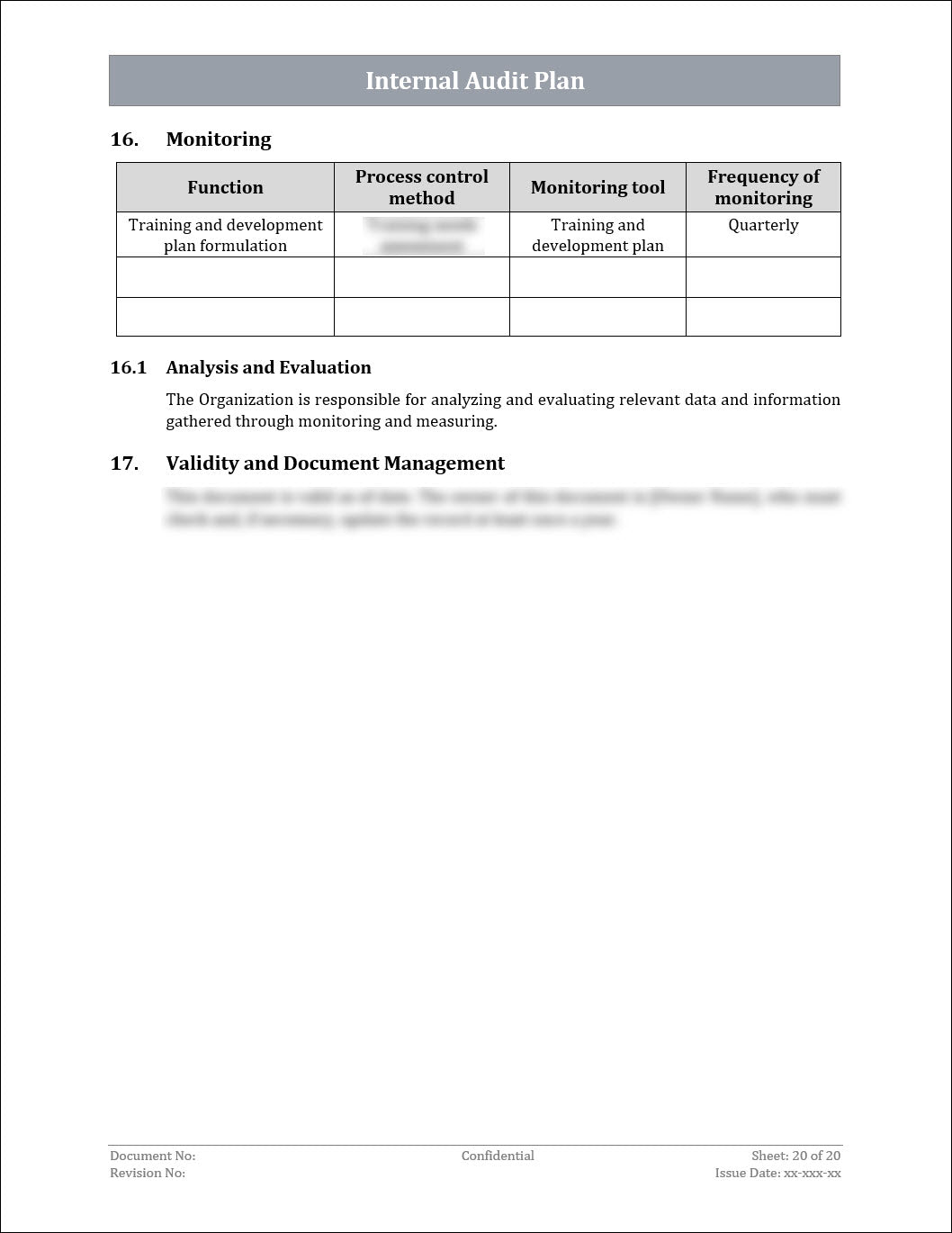 ISO 22301 Internal Audit Plan