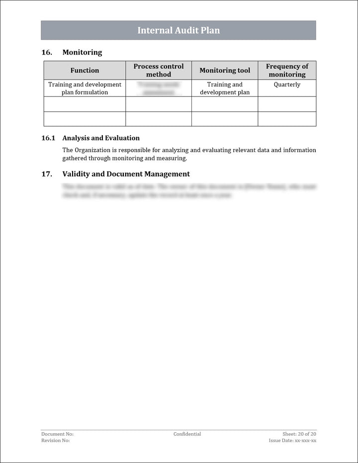 ISO 22301 Internal Audit Plan