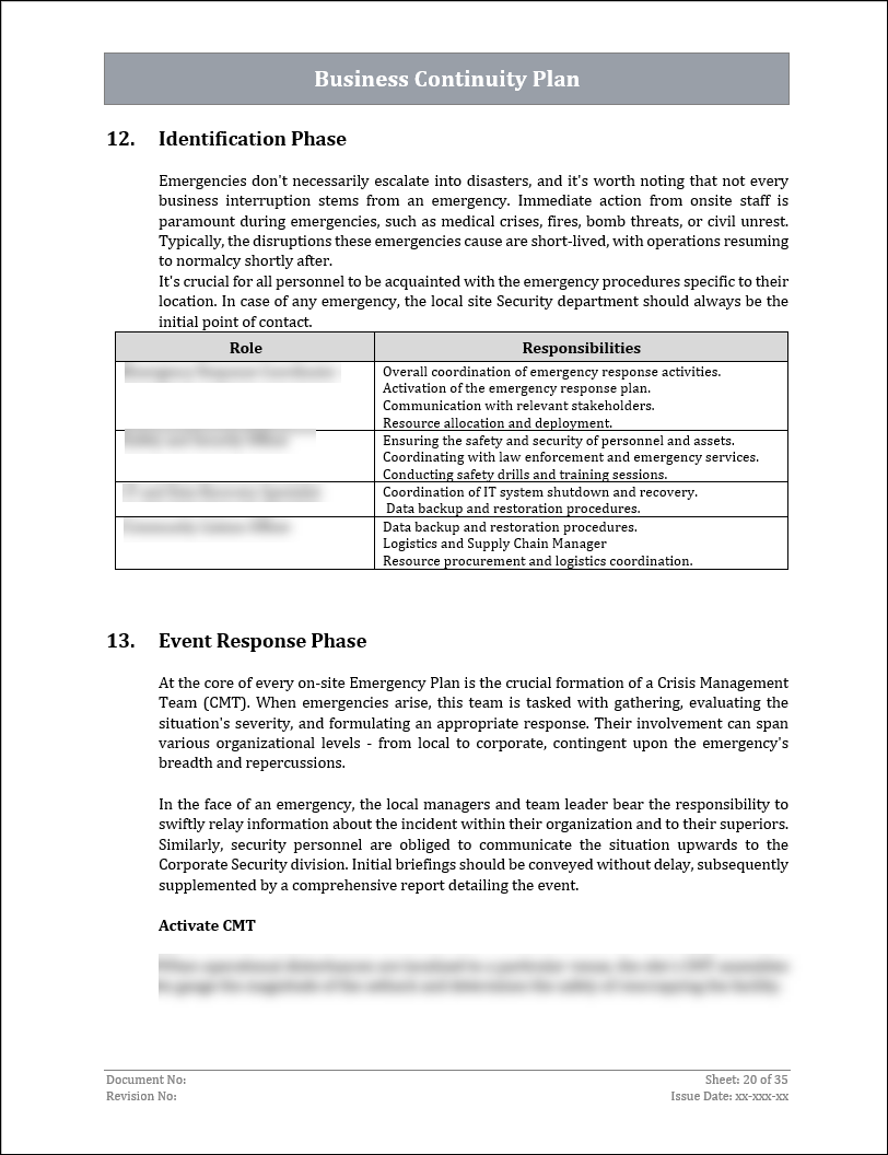 ISO 22301 Business Continuity Plan and Procedure Template