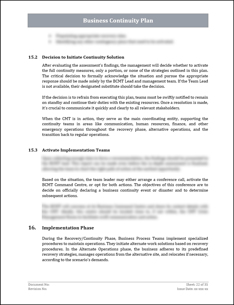 ISO 22301 Business Continuity Plan and Procedure Template