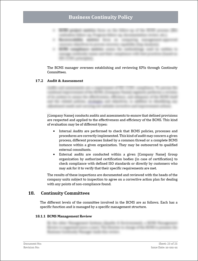 ISO 22301 BCMS Policy