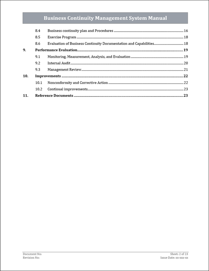 ISO 22301 Business Continuity Management System Manual Template