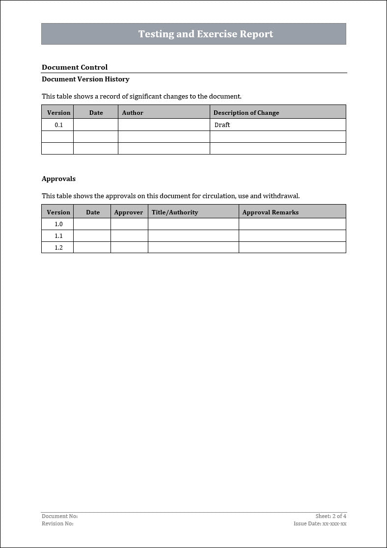 ISO 22301 Testing and Exercise Report Template