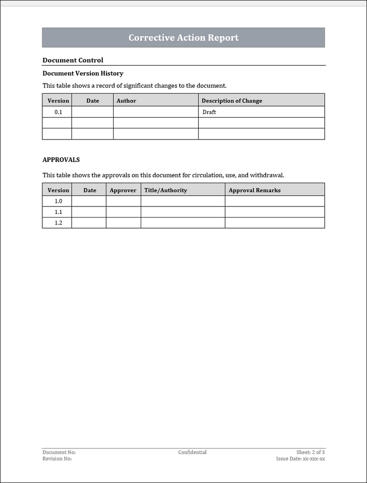 ISO 22301 Corrective Action Report 