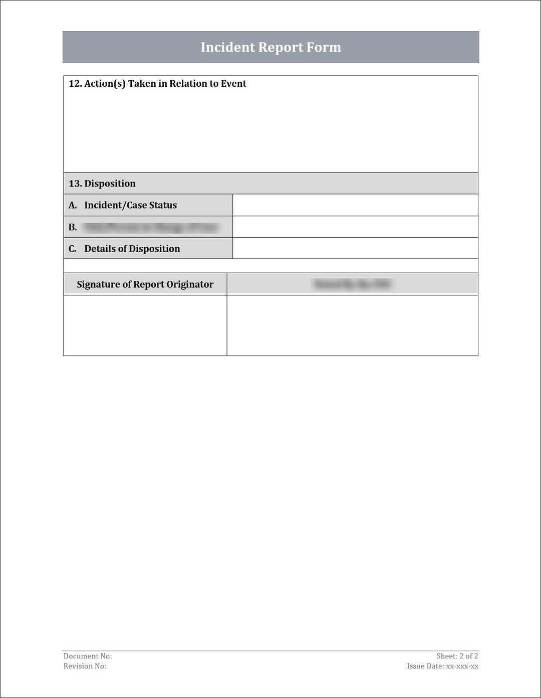 ISO 22301 Incident Report Form 