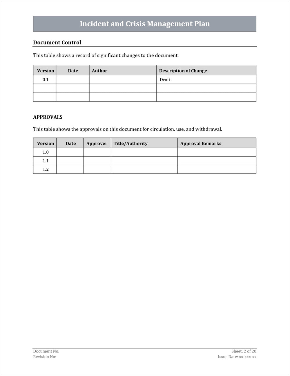 ISO 22301 Incident and Crisis Management Plan