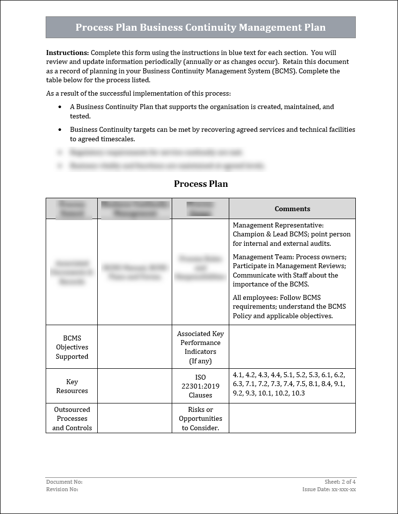 ISO 22301 Process Plan Business Continuity Management Template