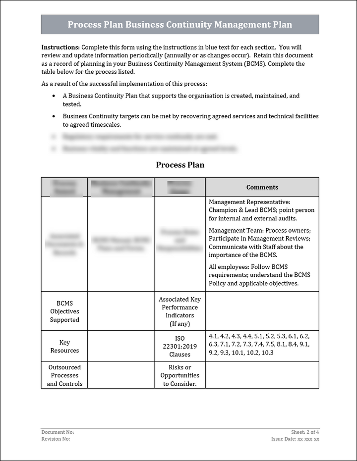 ISO 22301 Process Plan Business Continuity Management Template