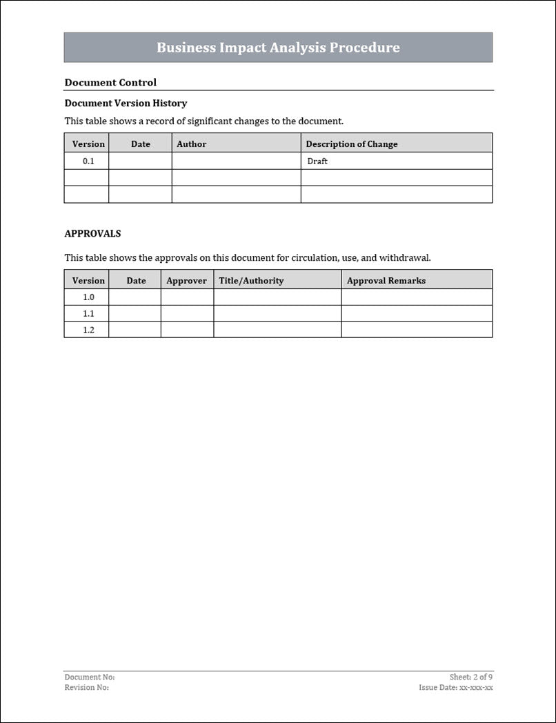 ISO 22301 Business Impact Analysis Procedure