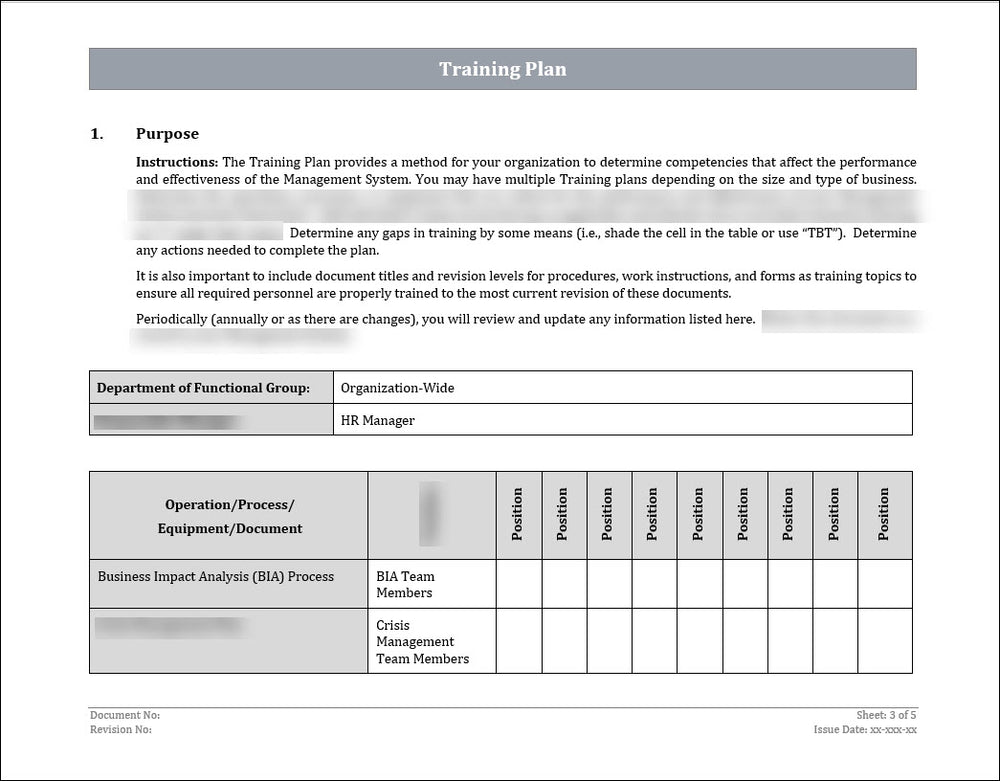 Training Plan ISO 22301