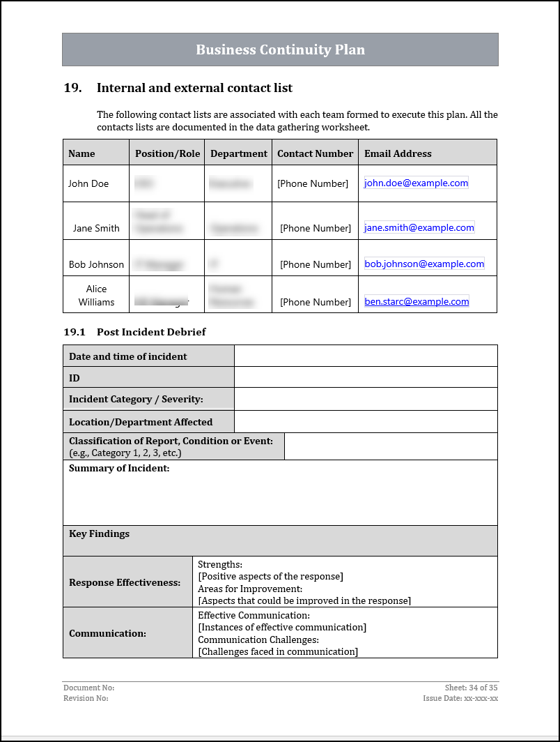 ISO 22301 Business Continuity Plan and Procedure Template