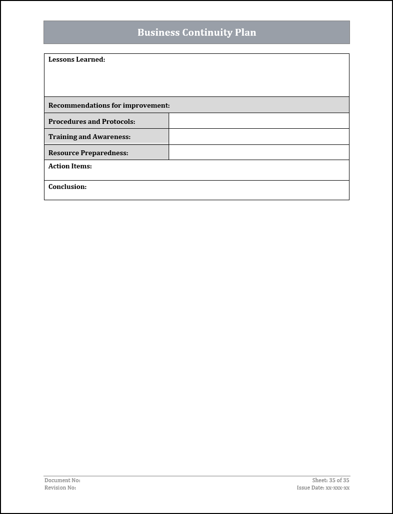 ISO 22301 Business Continuity Plan and Procedure Template