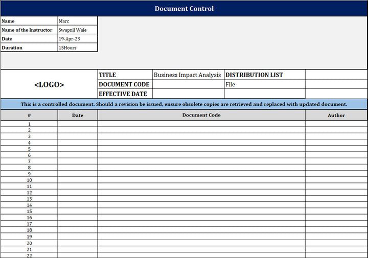 ISO 22301 Business Impact Analysis