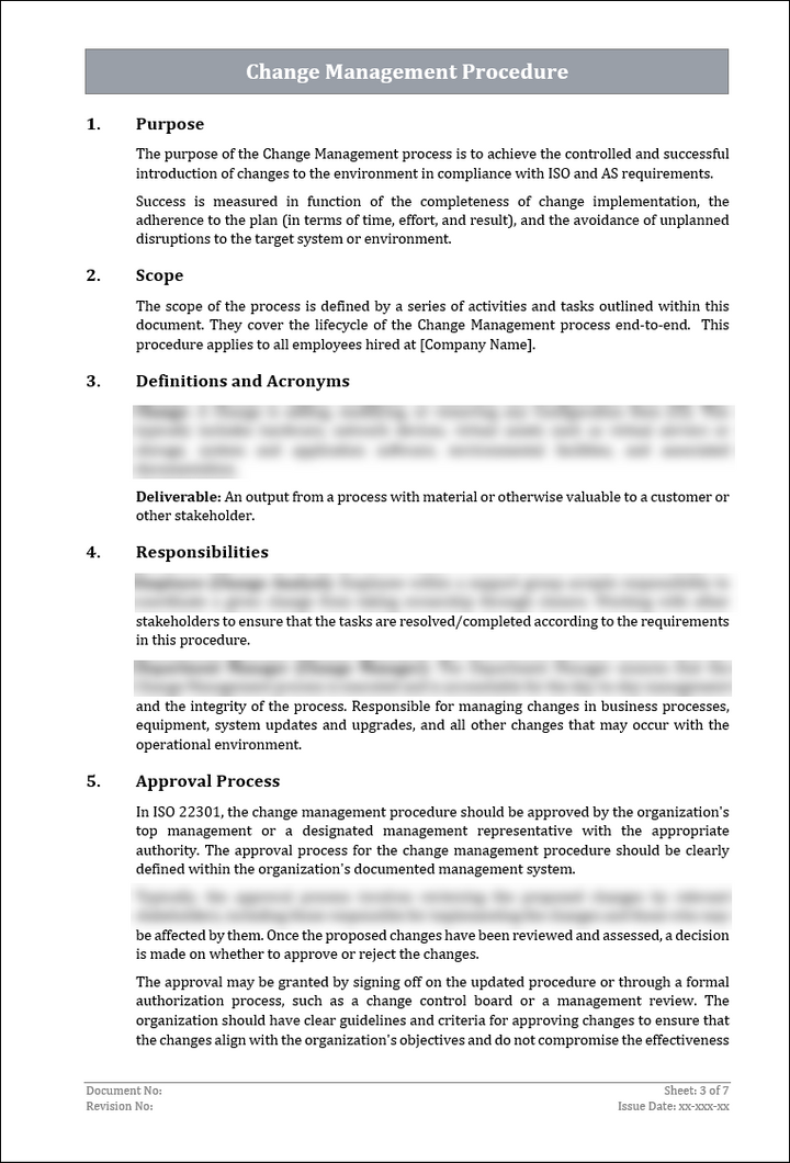 ISO 22301 Change Management Procedure Template