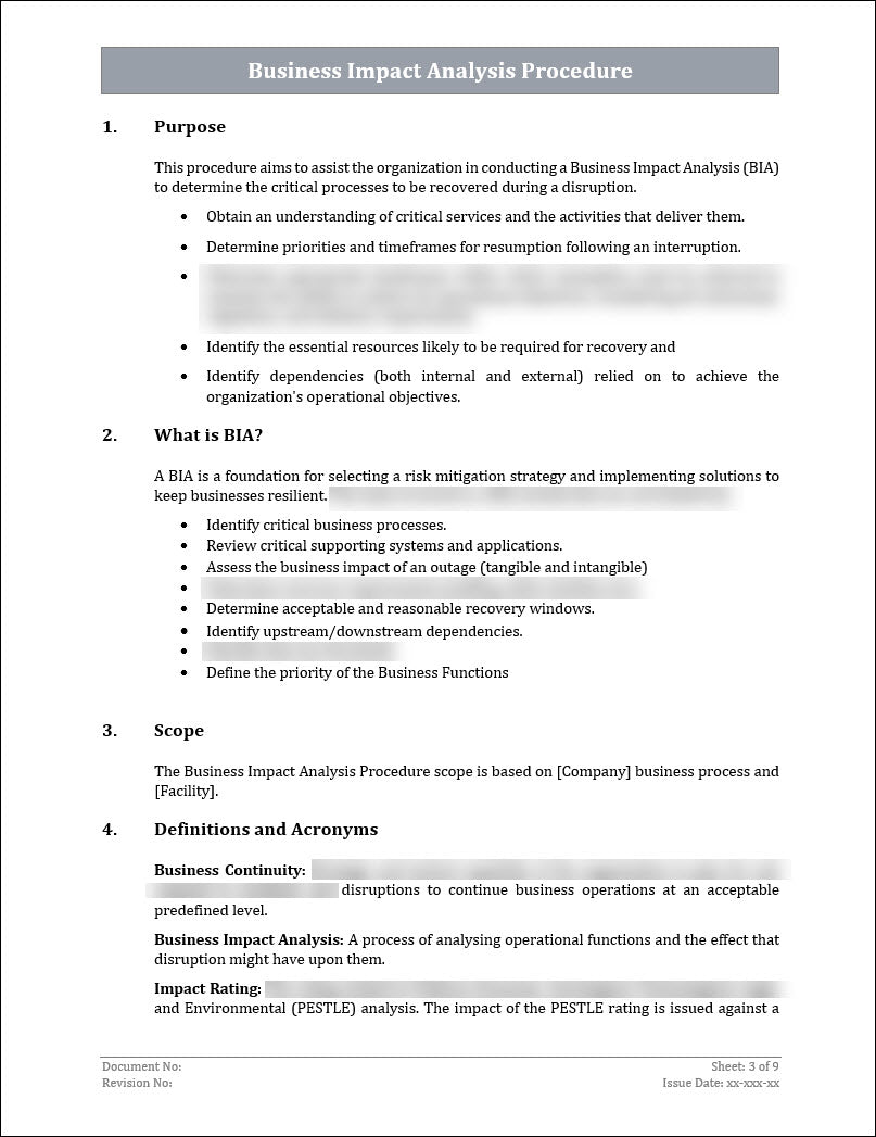 ISO 22301 Business Impact Analysis Procedure