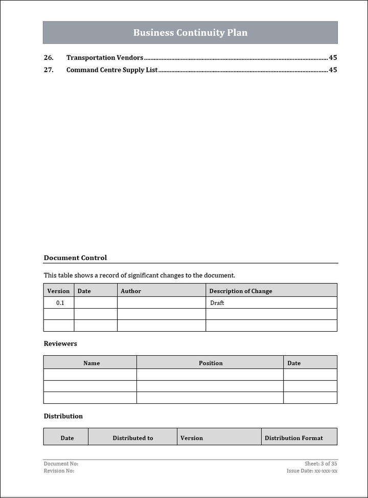 ISO 22301 Business Continuity Plan and Procedure Template