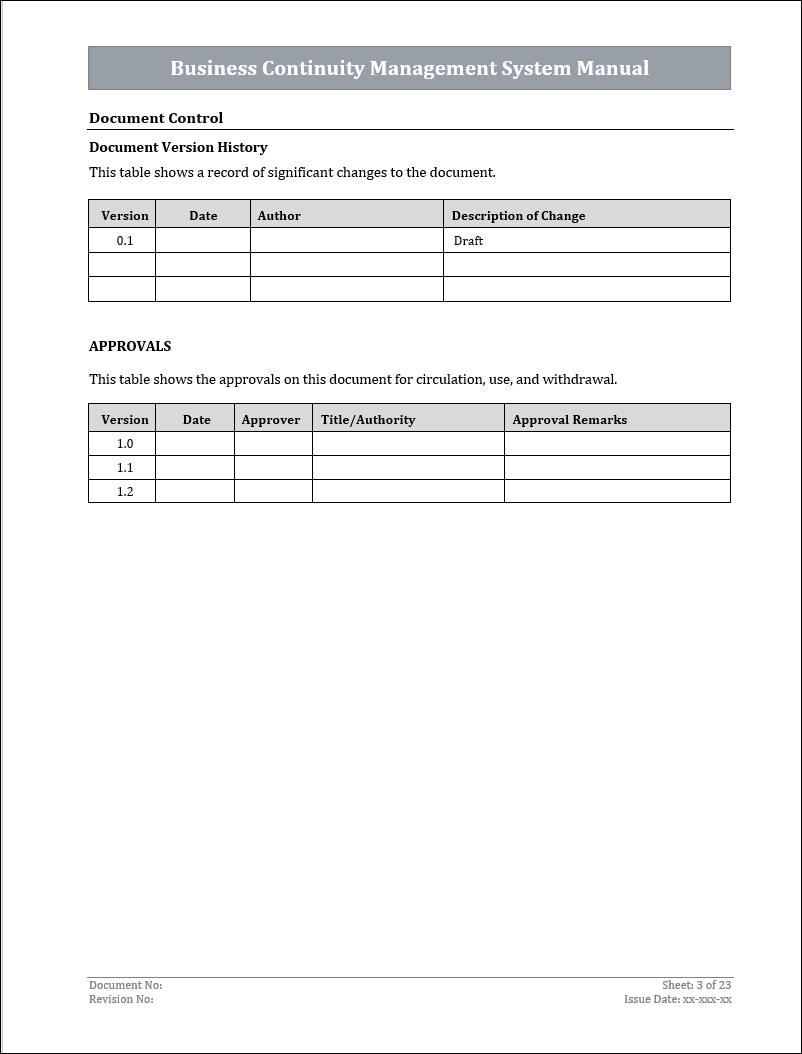 ISO 22301 Business Continuity Management System Manual Template