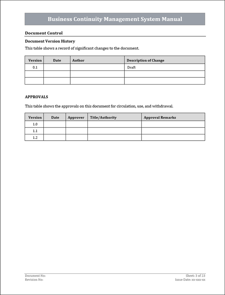 ISO 22301 Business Continuity Management System Manual Template