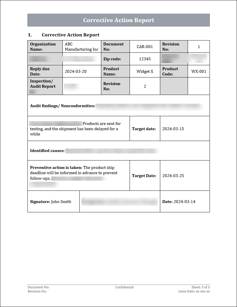 ISO 22301 Corrective Action Report 