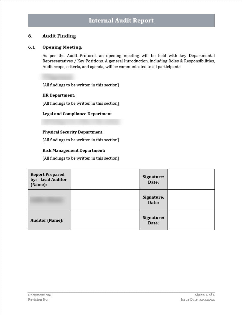 ISO 22301 Internal Audit Report 