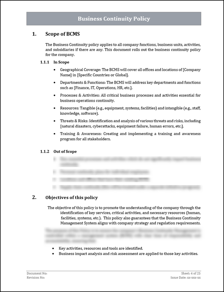 ISO 22301 BCMS Policy